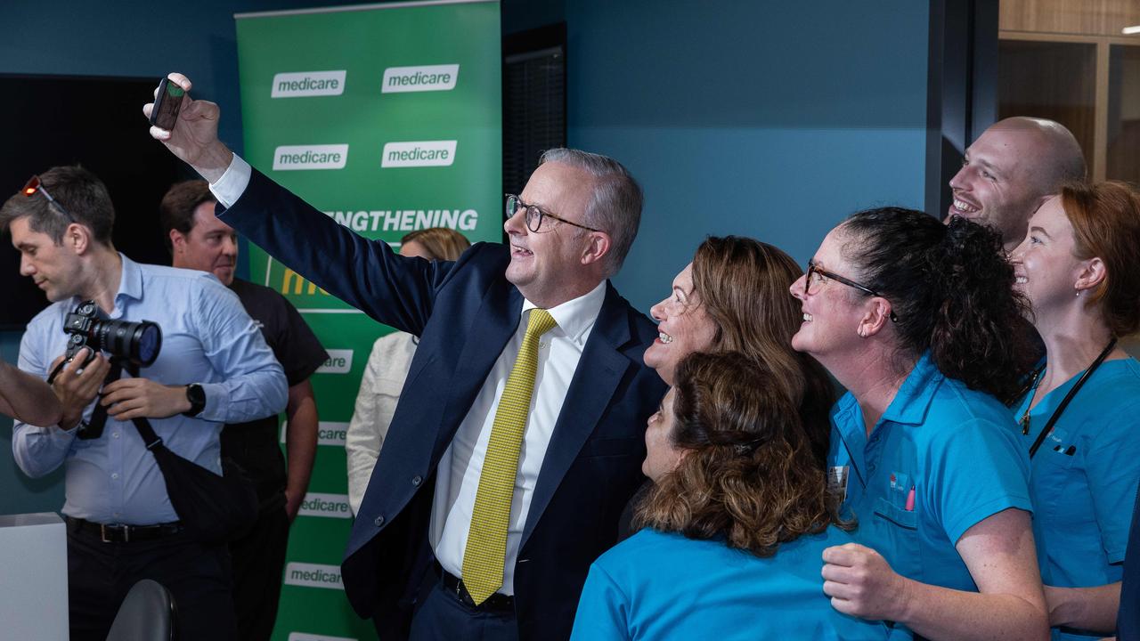 Prime Minister Anthony Albanese visits Maitland Hospital in the Hunter region with Minister Mark Butler, Member for Paterson Meryl Swanson, and Dr. Thiha Kyaw. The visit was about plans for a Medicare Urgent Care Clinic in Maitland. Picture: Jason Edwards / NewsWire