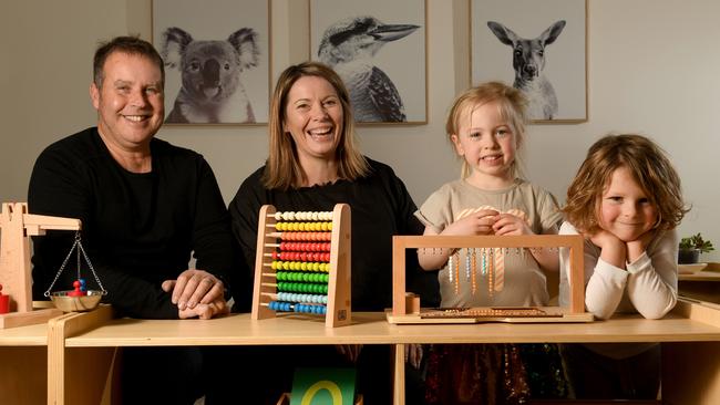 Little Nook Early Learning Centre owner/operators Richard and Sandy Munro with attendees Delilah and Hugo. Picture: Tricia Watkinson