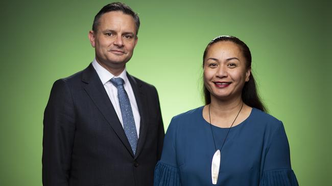 Green Party co-leaders James Shaw and Marama Davidson. Picture: Hagen Hopkins/Getty Images