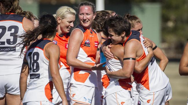 The Giants celebrate their win over the Dockers. Picture: AAP