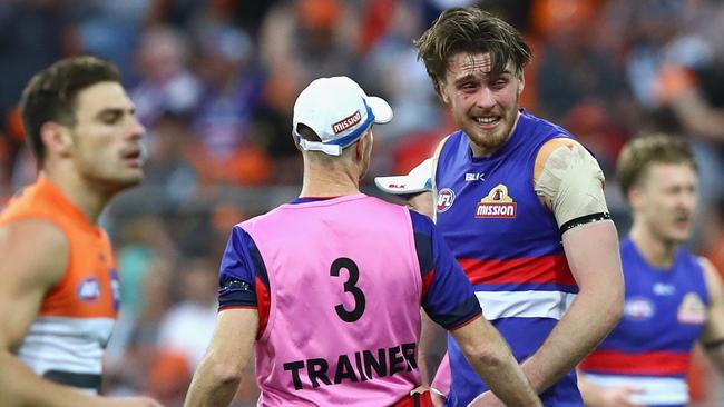 Jordan Roughead suffered a nasty eye injury against the Giants. Picture: Getty Images