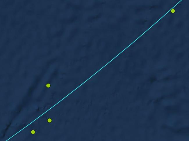 The four shipwrecks of the 7th arc. From left: Shipwreck#2 — believed to be Peruvian transport vessel SV Inca which vanished in 1911; Shipwreck#1 — location of mysterious chest in debris from 200 year-old ship; Shipwreck#3 — a fishing boat and Shipwreck#4 — also fishing boat. Picture: ATSB