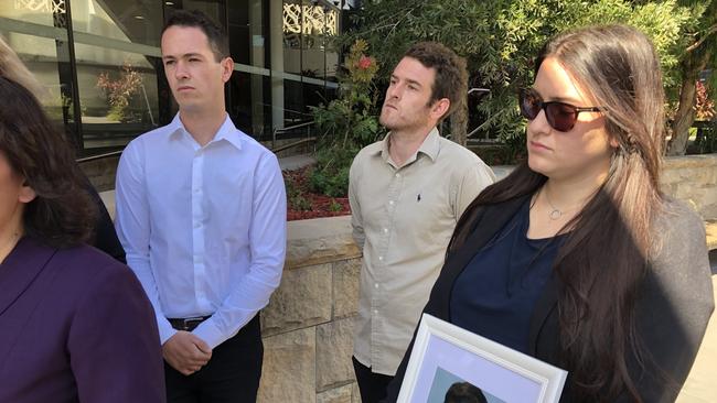 Luca’s siblings outside Newcastle Coroner’s Court on Monday.