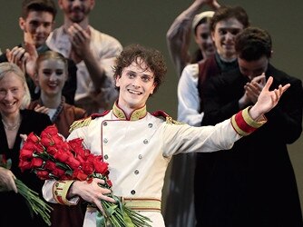 Ballet dancer Callum Linnane after he was promoted to principal artist on stage in Melbourne. Picture: Lucas Dawson