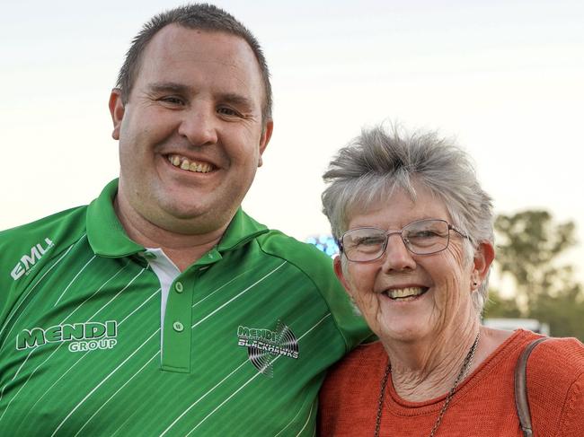 Mitchell Ohl, of Townsville, with Chris Rhodes, of Gladstone celebrating the 50th anniversary of Coppabella. Mr Ohl was born in the Bowen Basin town whereas Ms Rhodes raised two kids there. Picture: Heidi Petith