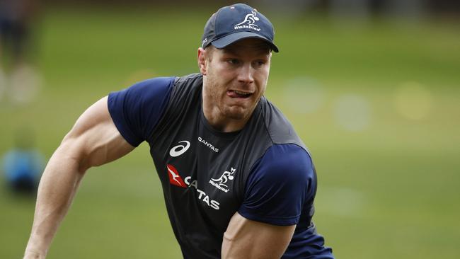 David Pocock in action during a Wallabies training session at Scotch College in Melbourne, Monday, August 12, 2019.  (AAP Image/Daniel Pockett) NO ARCHIVING