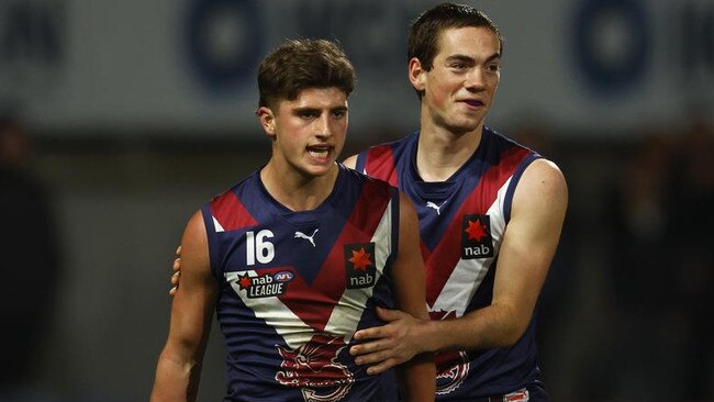 Harry Sheezel (left) is a likely top-10 draft pick. Picture: Daniel Pockett/AFL Photos/via Getty Images