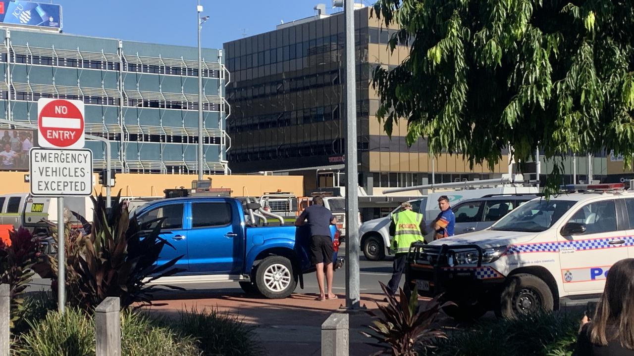 Police at the scene of the crash off the Old Bridge.