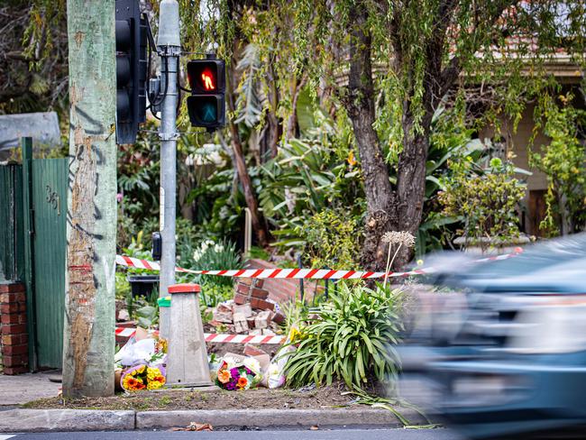 Tributes are left at the Burwood intersection where 28-year-old Ashburton man William Taylor was killed. Picture: Mark Stewart