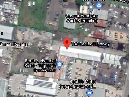 The industrial complex at 198 Pacific Highway behind Booth's Hyundai where police found Trent Leete and seized a loaded shotgun. Picture: Google