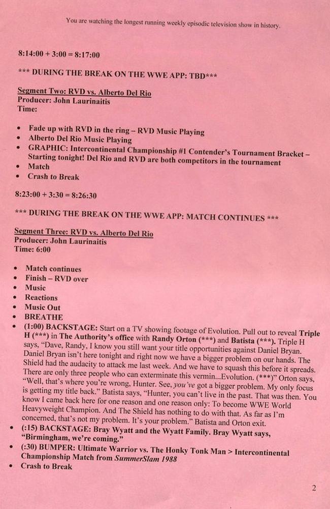 This is what a professional wrestling script looks like from the WWE