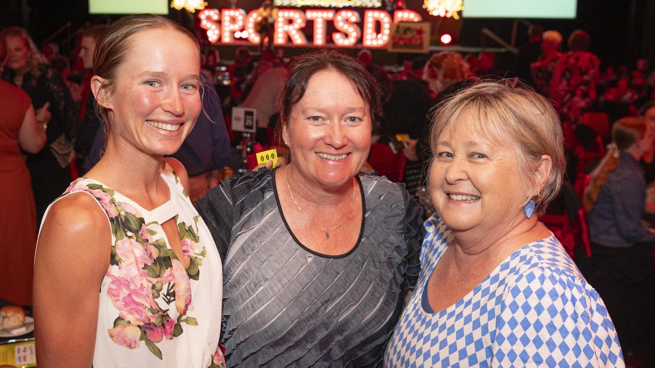 August Senior Sports Star Brielle Erbacher (left) with Jody Erbacher and Janine Ritter (right) at Sports Darling Downs presentation dinner at Rumours International, Saturday, February 1, 2025. Picture: Kevin Farmer