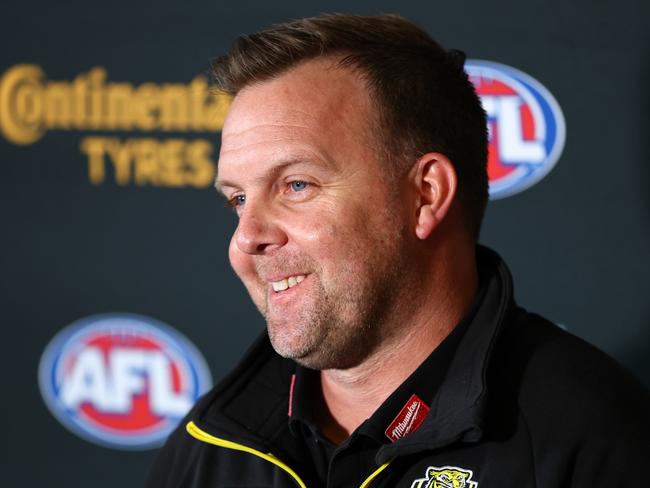 Blair Hartley has some big calls to make. Picture: Josh Chadwick/AFL Photos via Getty Images