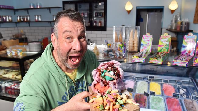 The Scoop Train owner Dave Kayser with his fairy floss kebab. Picture: Nicki Connolly