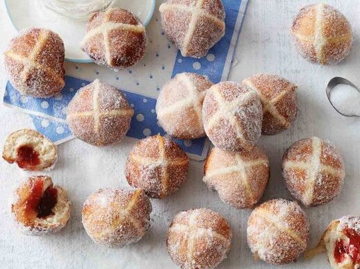 Hot cross bun jam doughnuts.