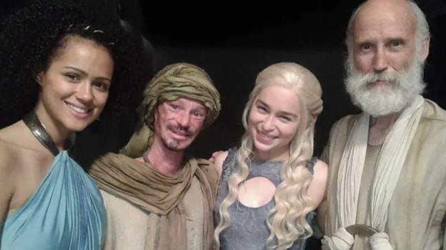 Kent with Thrones castmates including Emilia Clarke (second from right) and Nathalie Emmanuel (far left). Picture: Facebook