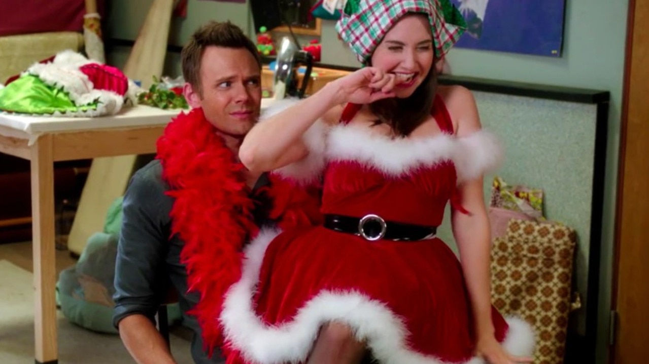 Community’s Annie gets Jeff into the Christmas spirit. Picture: Netflix