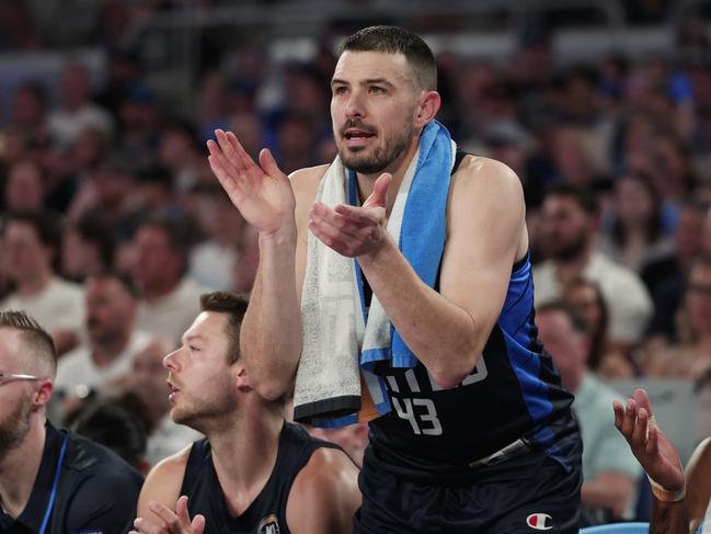 MELBOURNE, AUSTRALIA - OCTOBER 13: Chris Goulding of United reacts during the round four NBL match between Melbourne United and Adelaide 36ers at John Cain Arena, on October 13, 2024, in Melbourne, Australia. (Photo by Daniel Pockett/Getty Images)