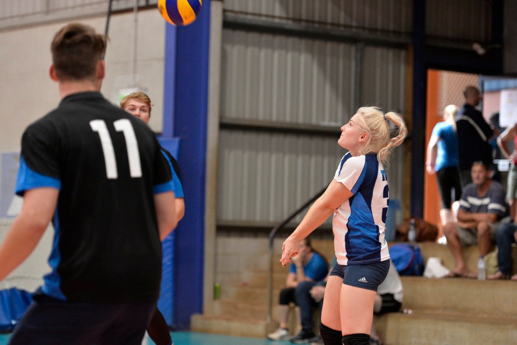 Cassie Thomas of Remember the Titans v Brisbane Volleyball Club in the final of the Clash of the Titans volleyball tournament at Harristown State High School gym, Sunday, February 25, 2018. Picture: Kevin Farmer