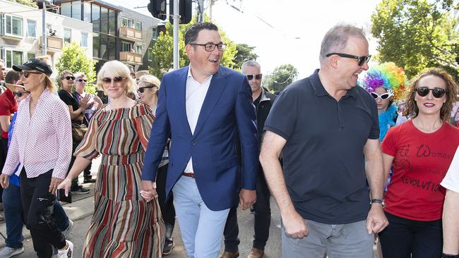 Martina Navratilova, Catherine Andrews, Daniel Andrews and Anthony Albanese at last year’s march. Picture: AAP Image/Ellen Smith