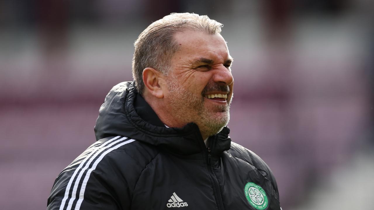 EDINBURGH, SCOTLAND - MARCH 11: Celtic manager Ange Postecoglou celebrates at full time during the Heart of Midlothian v Celtic Scottish Cup match at Tynecastle Stadium on March 11, 2023 in Edinburgh, Scotland. (Photo by Ian MacNicol/Getty Images)