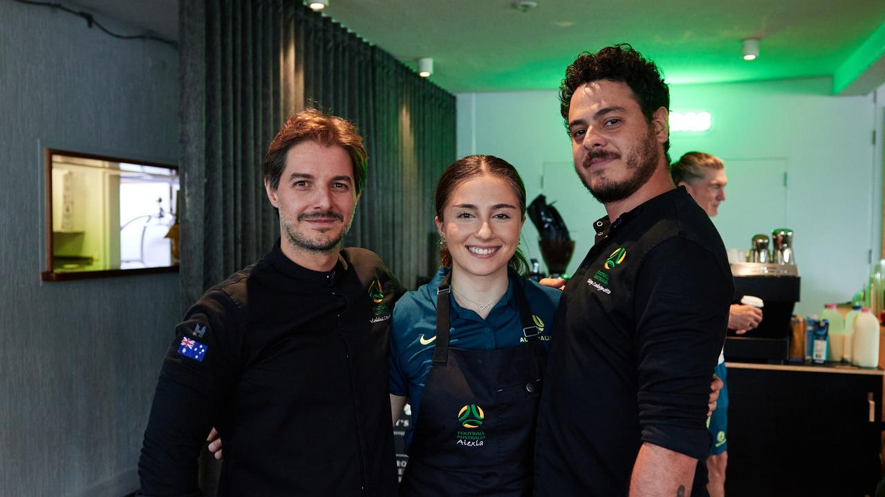 Football Australia chef Vini Capovilla (left) with some of his assistants at a Matildas camp. Photo: Rachel Bach/Football Australia