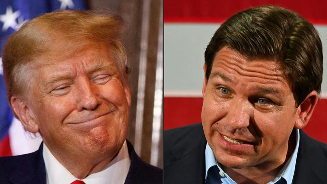 ’The one candidate [Ron DeSantis, right] who back in April really seemed to be a potential contender, seemed to have a narrative to tell, has totally collapsed, and those votes went to [Donald] Trump.’ Pictures: AFP