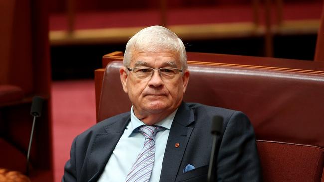 Senator Brian Burston in the Senate Chamber, Parliament House in Canberra. Picture Kym Smith