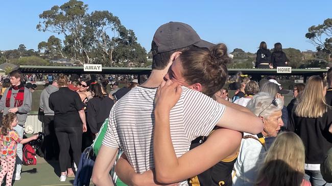 Brooke Allan was emotional after the one-goal win. Picture: Ben Cameron