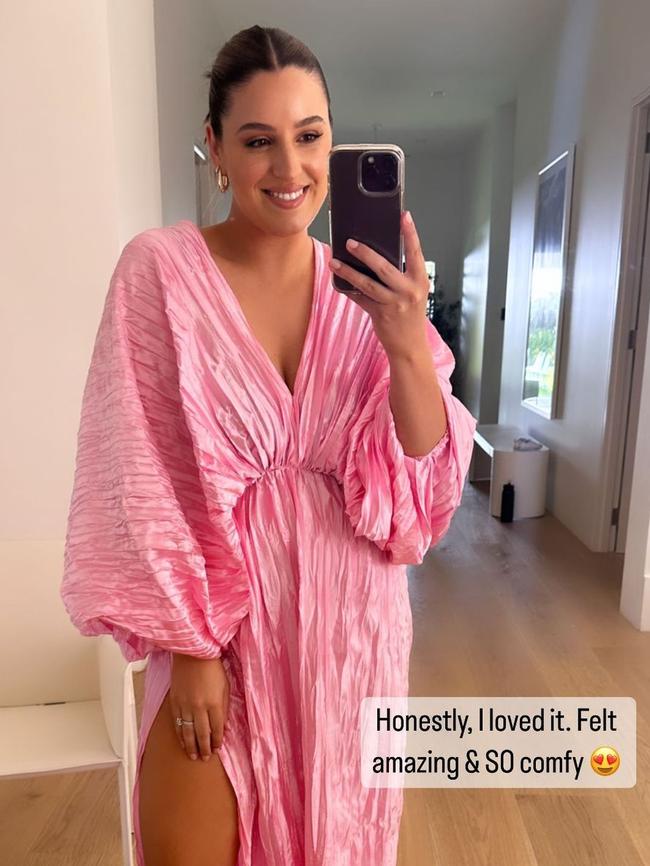 Leah Itsines in the pink dress she wore to her sister Kayla's wedding. Picture: Instagram