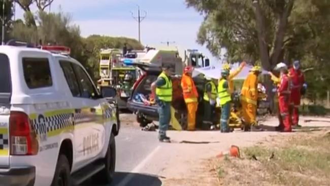 Emergency services at the scene of the crash. Picture: 7NEWS