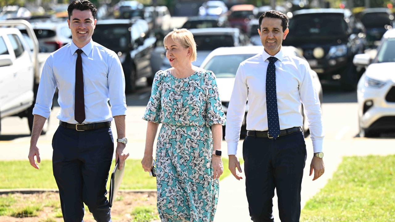 Mr Heremaia with Opposition Leader David Crisafulli and Shadow Health Minister Ros Bates. Picture: Lyndon Mechielsen/Courier Mail