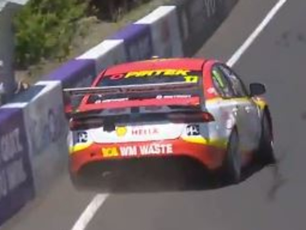 Scott McLaughlin’s Ford Falcon went a bit too close to the wall before a great save.