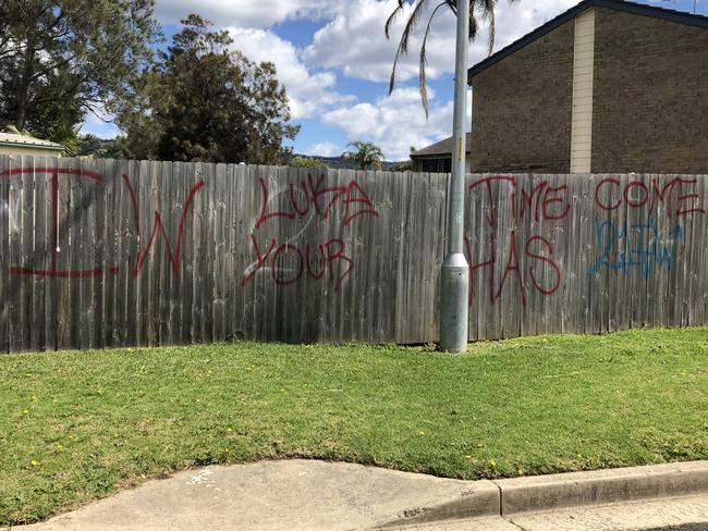 ‘Luke your time has come’ was graffitied on one of the Scobie Crescent fences.