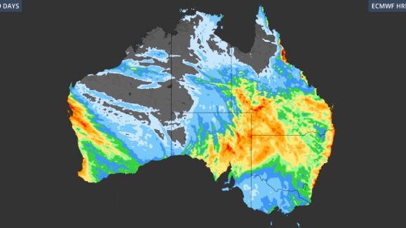 Forecast accumulated rain during the nine days ending at 10pm AEST on Tuesday, July 9, 2024.