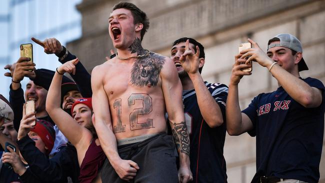 Fans react during the New England Patriots Super Bowl Victory Parade in Boston. Picture: Getty