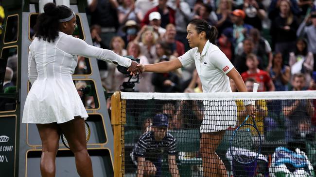 Williams shares a moment with Tan at the net after their first-round showdown. Picture: Getty