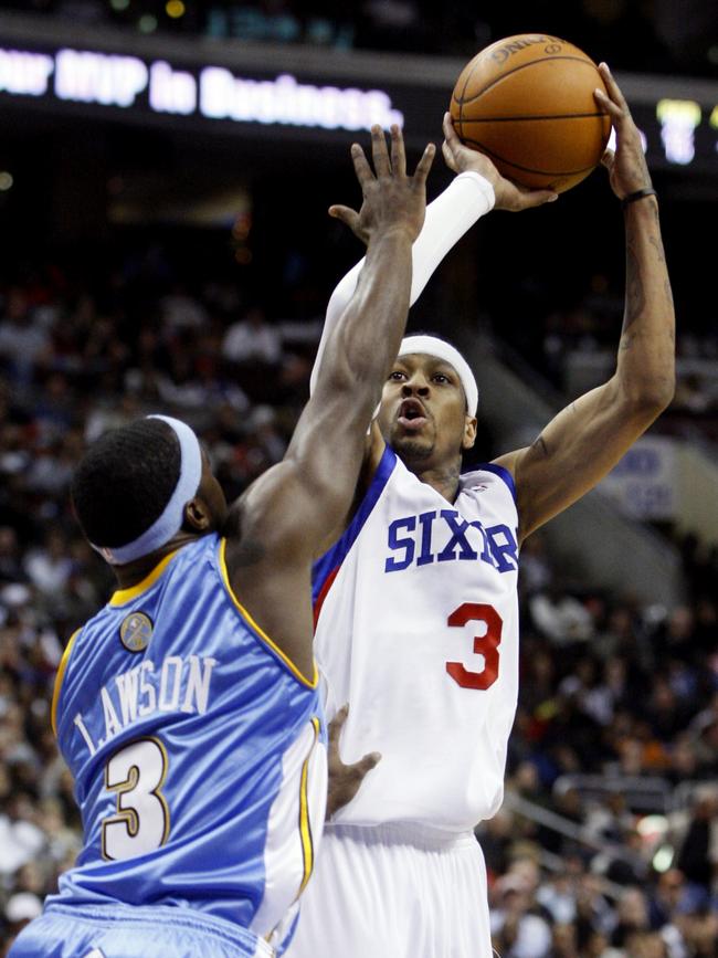 Allen Iverson gets a shot past Ty Lawson in 2009. Picture: Matt Slocum