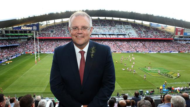 25/04/2018: Federal Treasurer Scott Morrison at the NRL Dragons v Roosters game in Sydney.Pic by James Croucher