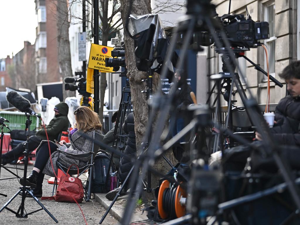 Camera crews wait opposite the door of the private Marylebone hospital on Tuesday. Picture: Ben stansall / AFP