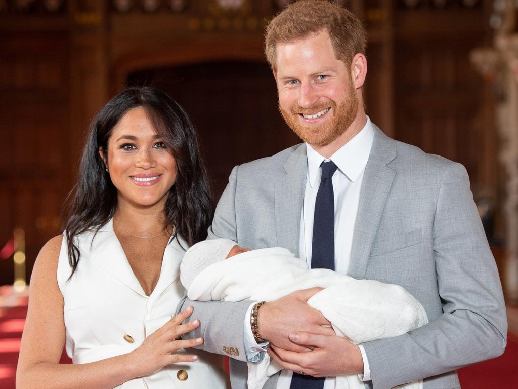 Prince Harry and Meghan pose with their then- newborn son Archie Harrison Mountbatten-Windsor. Picture: Getty Images