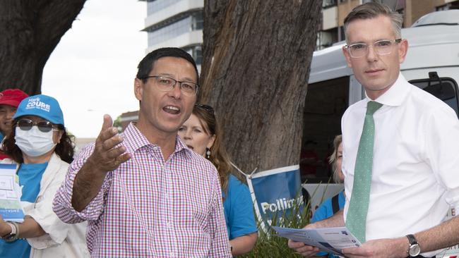 Then NSW Premier Dominic Perrottet pre-polling with Craig Chung in Kogarah. Picture: NCA Newswire/Monique Harmer