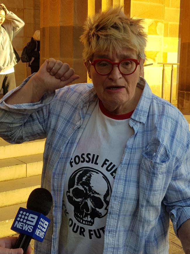 Extinction Rebellion protester Heike Weber outside the Adelaide Magistrates Court following her release on bail for graffiti charges. Picture: Sean Fewster