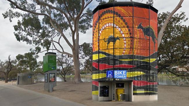 An artist impression of a bike tower on the banks of the Yarra in Melbourne. Picture: Smart Stackers