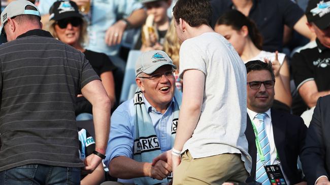 Scott Morrison meets members of the public at Shark Park. Picture: Matt King/Getty Images