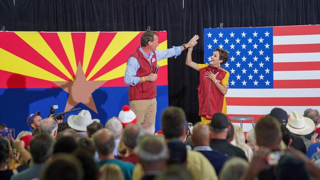 Virginia’s Republican Governor Glenn Youngkin campaigns with Lake at an Arizona rally.