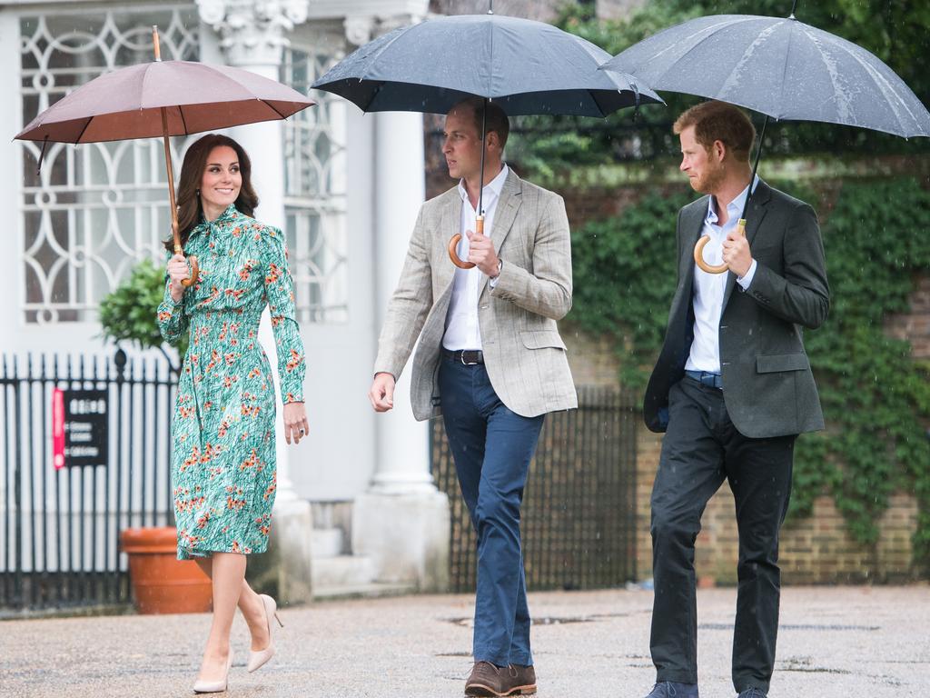 Kate Middleton, Prince William and Prince Harry visit The Sunken Garden at Kensington Palace on August 30, 2017. Picture: Samir Hussein/Samir Hussein/WireImage.