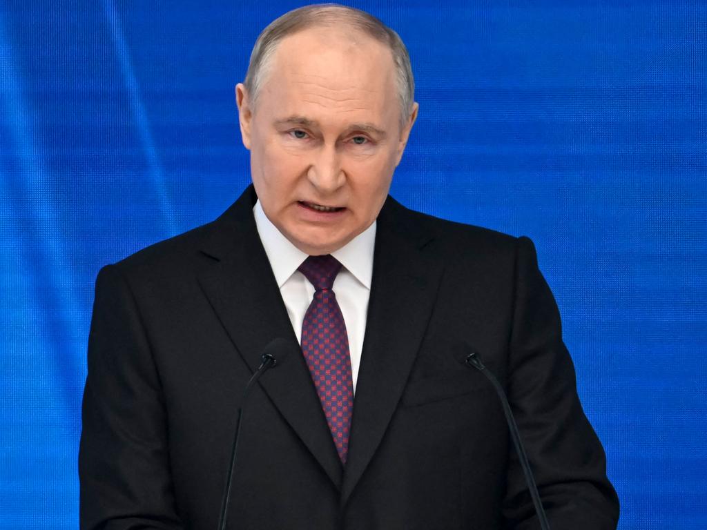 Russian President Vladimir Putin delivers his annual state of the nation address at the Gostiny Dvor conference centre in central Moscow on February 29, 2024.