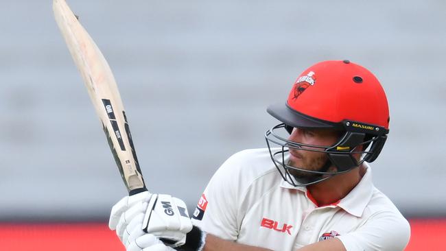 South Australian Redback Jake Weatherald works a ball to fine leg during his classic 198 against Tasmania at the Adelaide Oval. Picture: Mark Brake/Getty Images.