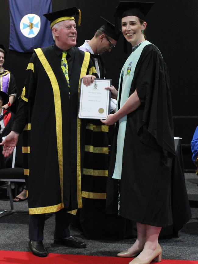 Elina Robbins graduated with a Bachelor of Nursing at the CQUniversity graduation ceremony in Bundaberg on December 14, 2023.